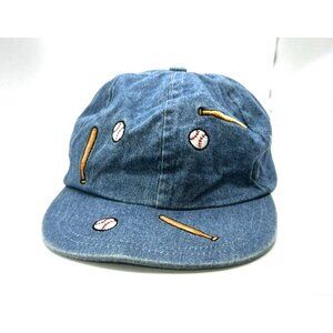 Child's 4T/5T Denim Ballcap - Embroidered Baseballs & Bats - Stretch Fit - EUC